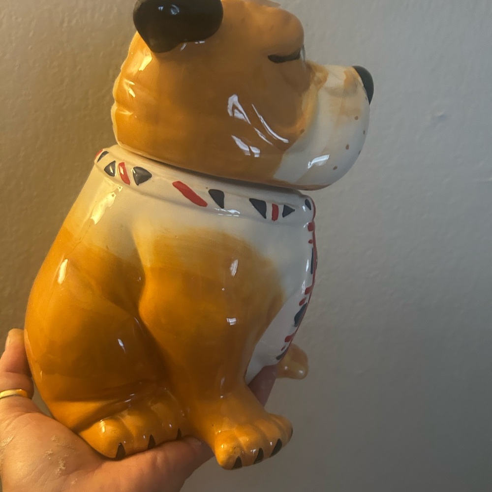 Ceramic Bulldog Dog Treat Jar - Tan and White